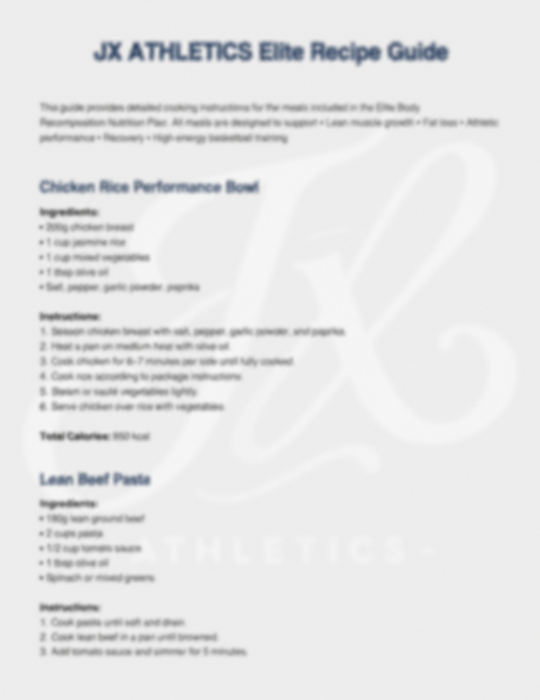 JX Athletics 8-Week Elite Body Recomposition Nutrition Plan